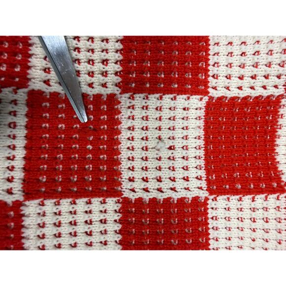 Handmade Crochet Checkerboard Tote Bag Red White Picnic Style - Picture 11 of 15